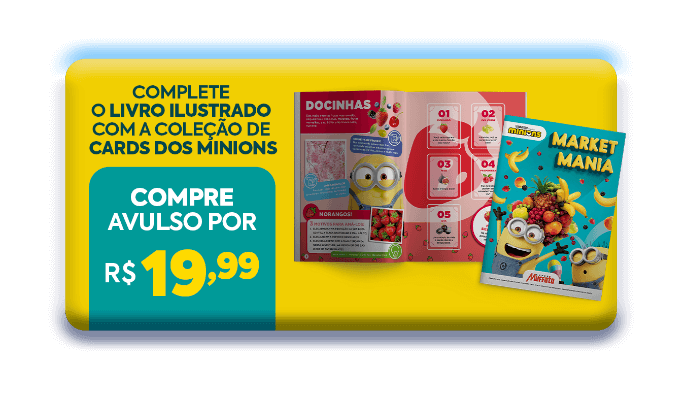 Complete o livro ilustrado com a coleção de cards dos Minions / compre avulso por R$ 19,99